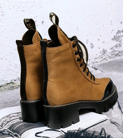 Fashion leather boots with flat bottom flat boots student women's boots rivet Martin boots