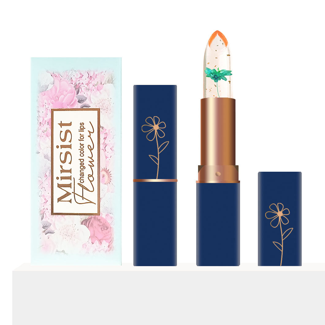 Dark Blue Tube Crystal Transparent Jelly Lipstick Gold Foil