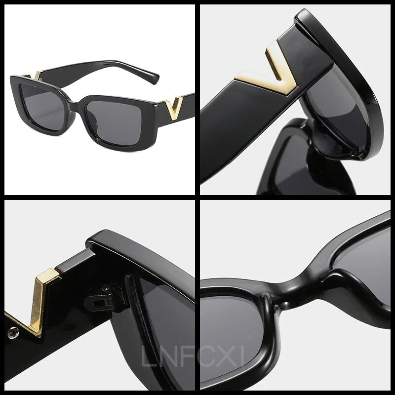 Retro Small Frame Cat Eye Sunglasses for Women Luxury V Sun Glasses Men Fashion Jelly Sunglasses with Metal Hinges