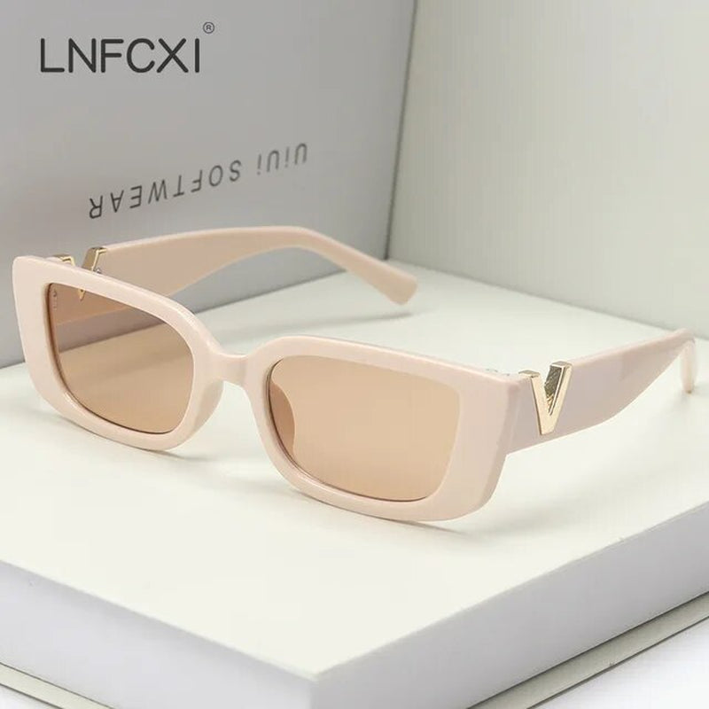 Retro Small Frame Cat Eye Sunglasses for Women Luxury V Sun Glasses Men Fashion Jelly Sunglasses with Metal Hinges